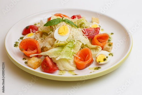 seafood salad with a eggs on a white background