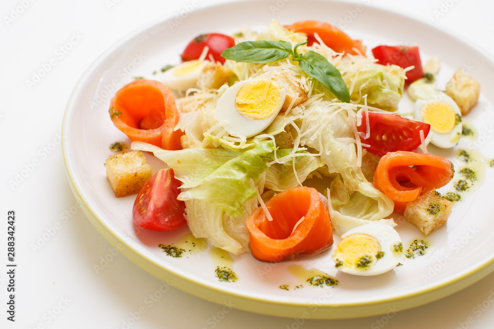 seafood salad with a eggs on a white background