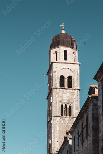 old clock tower in old town in Dubrovnik