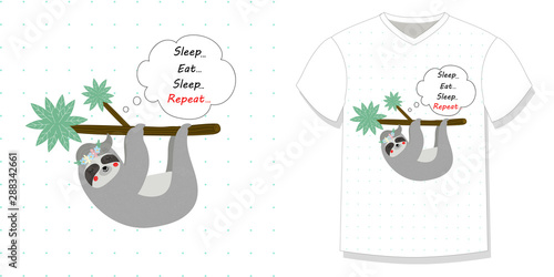 Cute sloth hanging on tree branch Tshirt design