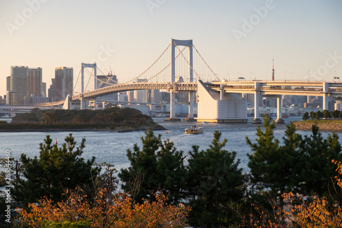 Rainbow bridge   suspension bridge from Tokyo to Odaiba  Japan.