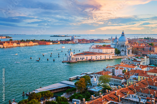 View of Venice lagoon and Santa Maria della Salute church. Venice, Italy
