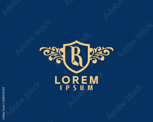 Luxury Shield and Flourish Initial R Logo Awesome Perfume, Beauty, Spa, hotel and more brands new