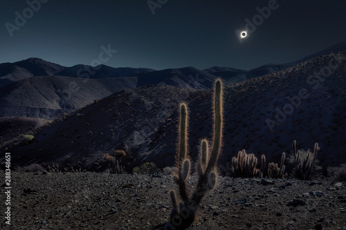 Sun eclipse above desert photo