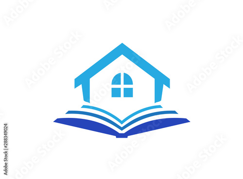 Library logo book and home or school vector design illustration on white background