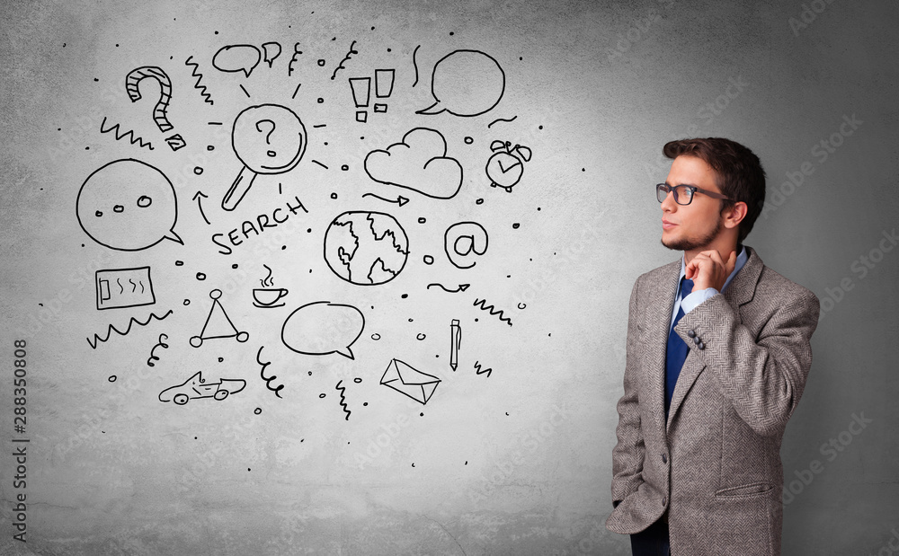 Young person thinking with office problems concept