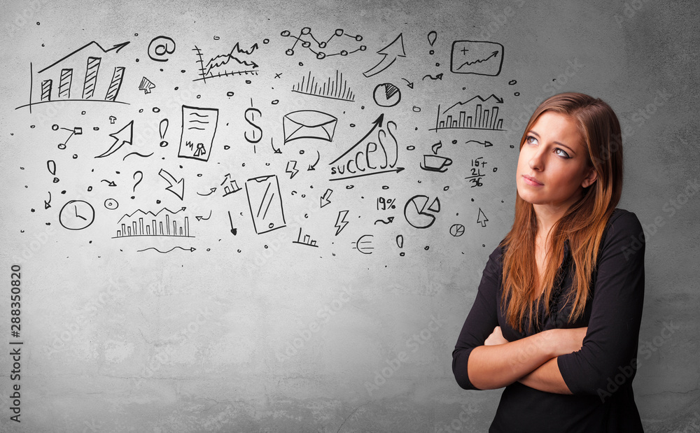 Casual person thinking with drawn signs concept Casual person thinking with drawn signs concept