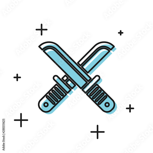 Black Crossed hunter knife icon isolated on white background. Army knife. Vector Illustration