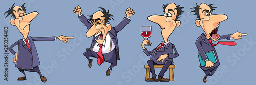 set of different emotions of cartoon businessman man in suit with tie
