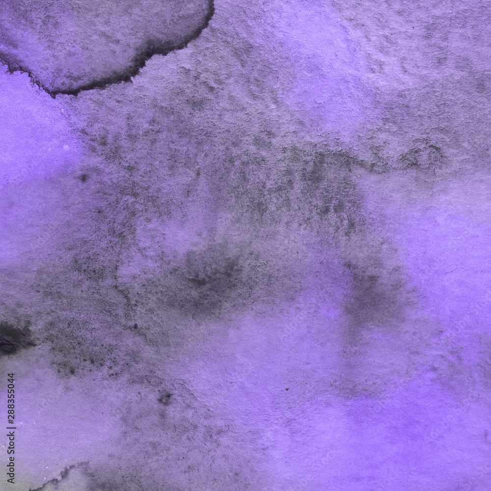 Violet watercolor paper textures on white background. Chaotic abstract organic design.