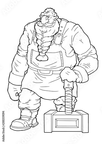 strong hero, vector image of fantasy dwarf coloring book