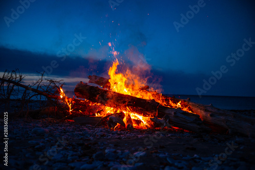 Anticostis - Canada. Sunset, Campfire in Camping Area