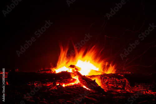 Anticostis - Canada. Campfire in Camping Area at Night