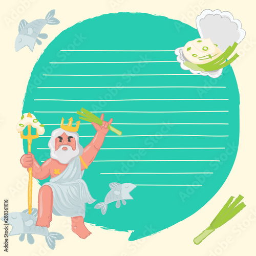 Notebook Template with sour cream, onion and seafood elements : Vector Illustration