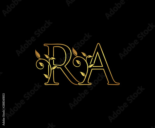 Initial letter R and A, RA, Gold Logo Icon, classy gold letter monogram logo icon suitable for boutique,restaurant, wedding service, hotel or business identity.