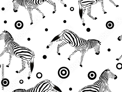 Seamless black-white pattern with horses.