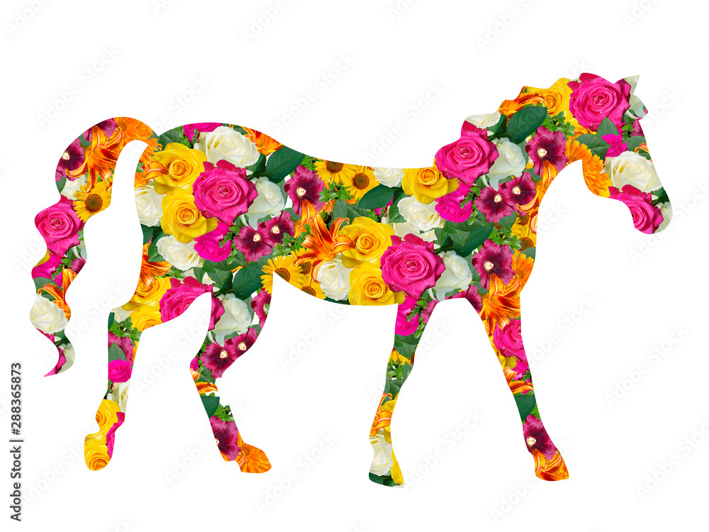 Obraz premium Horse of flowers on a white background.