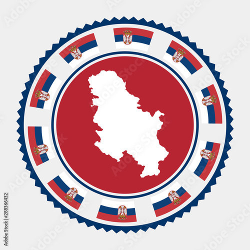 Serbia flat stamp with map and flag. Vector illustration.