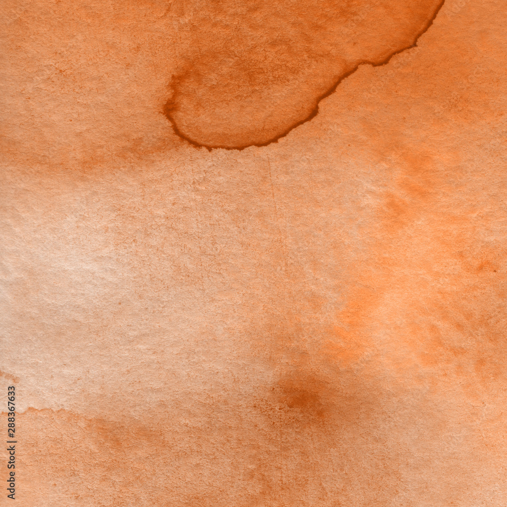 Fototapeta premium Autumn orange watercolor abstract background with waves and strokes on white paper background. Trendy look. Chaotic abstract organic design.