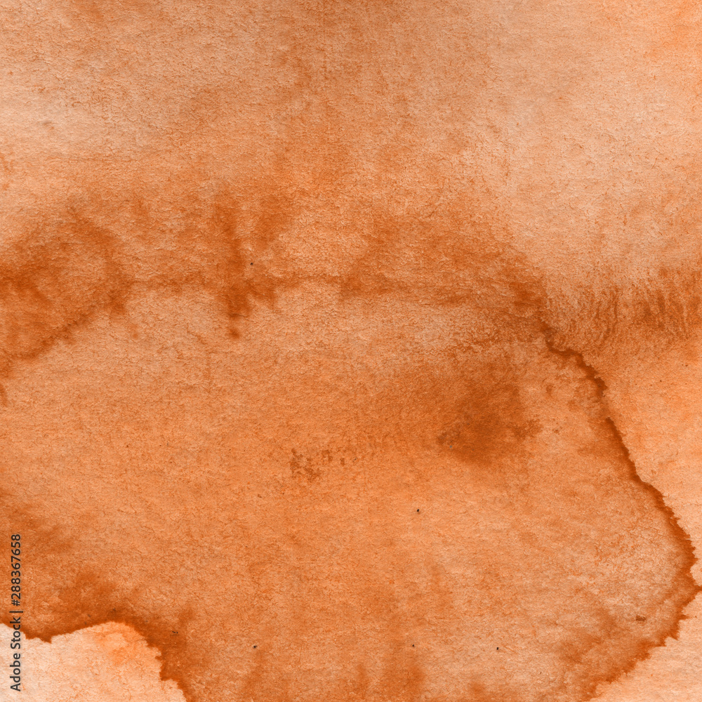 Fototapeta premium Autumn orange watercolor abstract background with waves and strokes on white paper background. Trendy look. Chaotic abstract organic design.