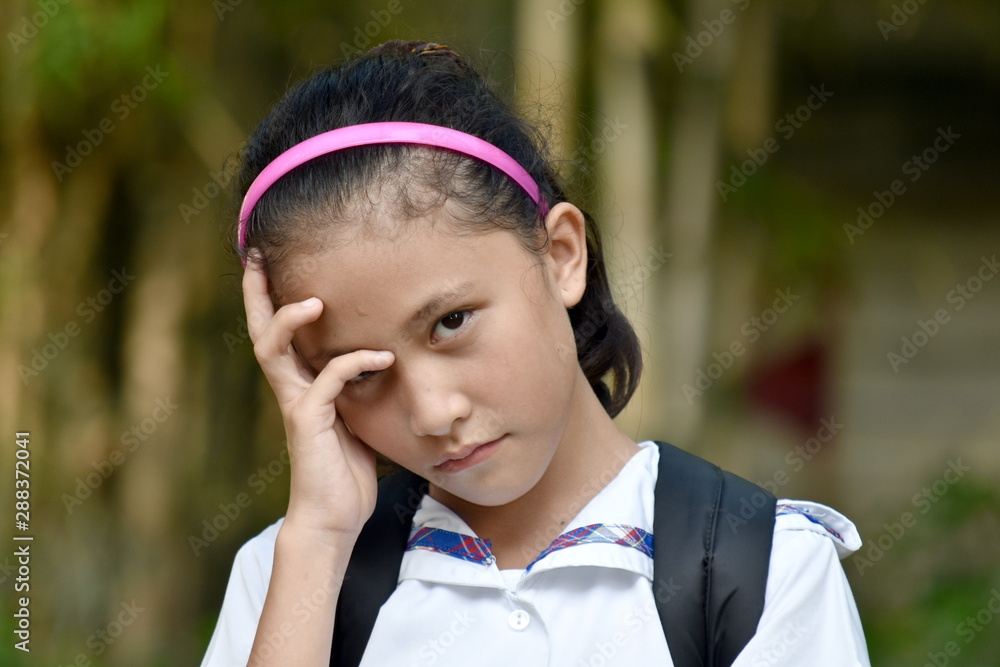 Prep Diverse Female Student Wondering Wearing School Uniform With Notebooks Prep Diverse Female Student Wondering Wearing School Uniform With Notebooks