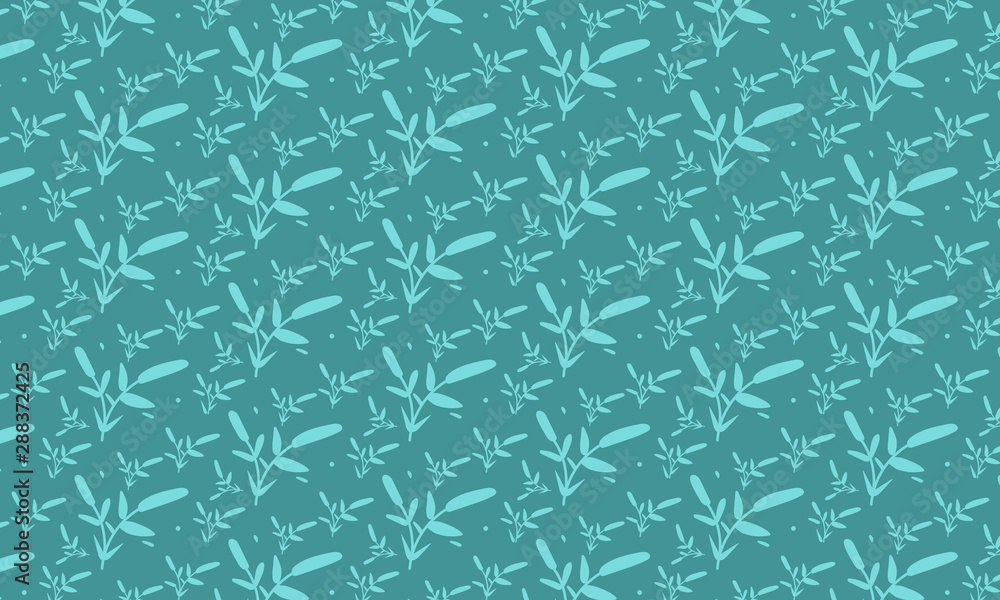 Lite Teal Background and Solid Crocus Leaves with Dots Pattern Background