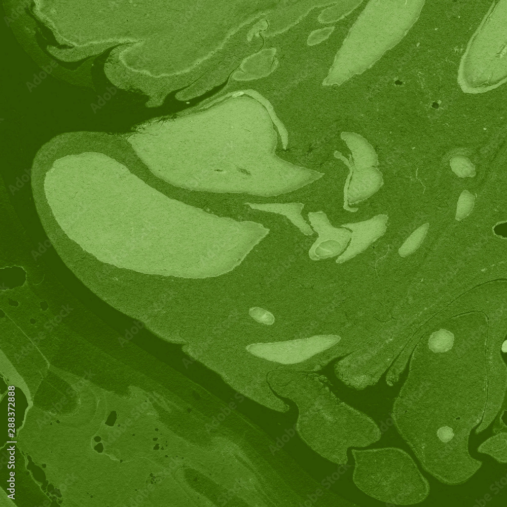 Bright green marble ink paper textures on white background. Chaotic abstract organic design.	