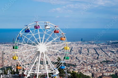 Colourful Ferris Wheel Amusement Park Tibidabo in Barcelona photo