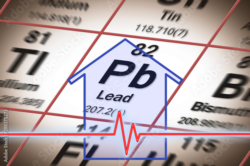 фотографія Exposures to Lead in you home - concept image with a Lead chemical element on th