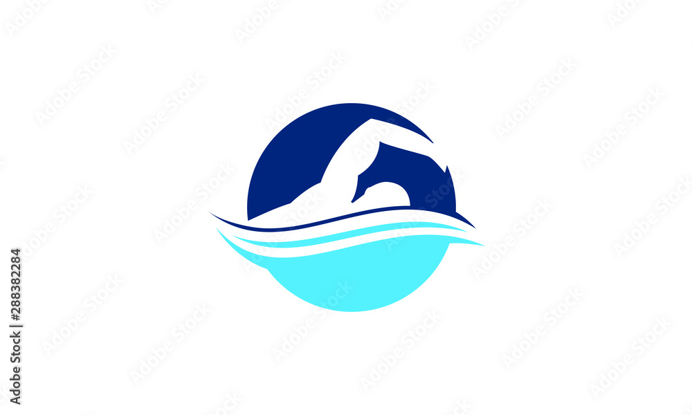 Obraz premium Stylized silhouette of a swimmer in motion over gentle blue waves