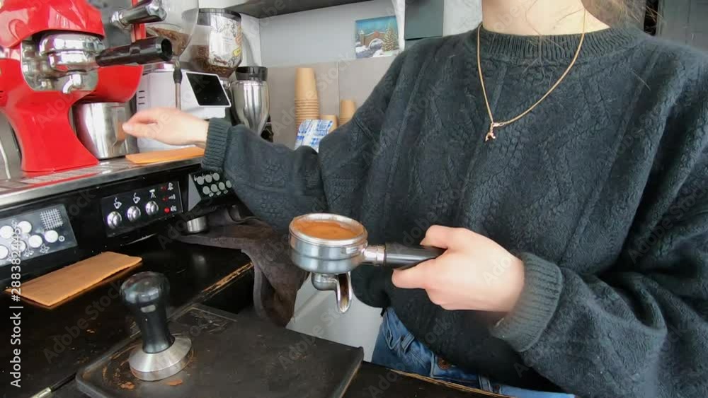 Generation Z girl working in cafe and making coffee Generation Z girl working in cafe and making coffee