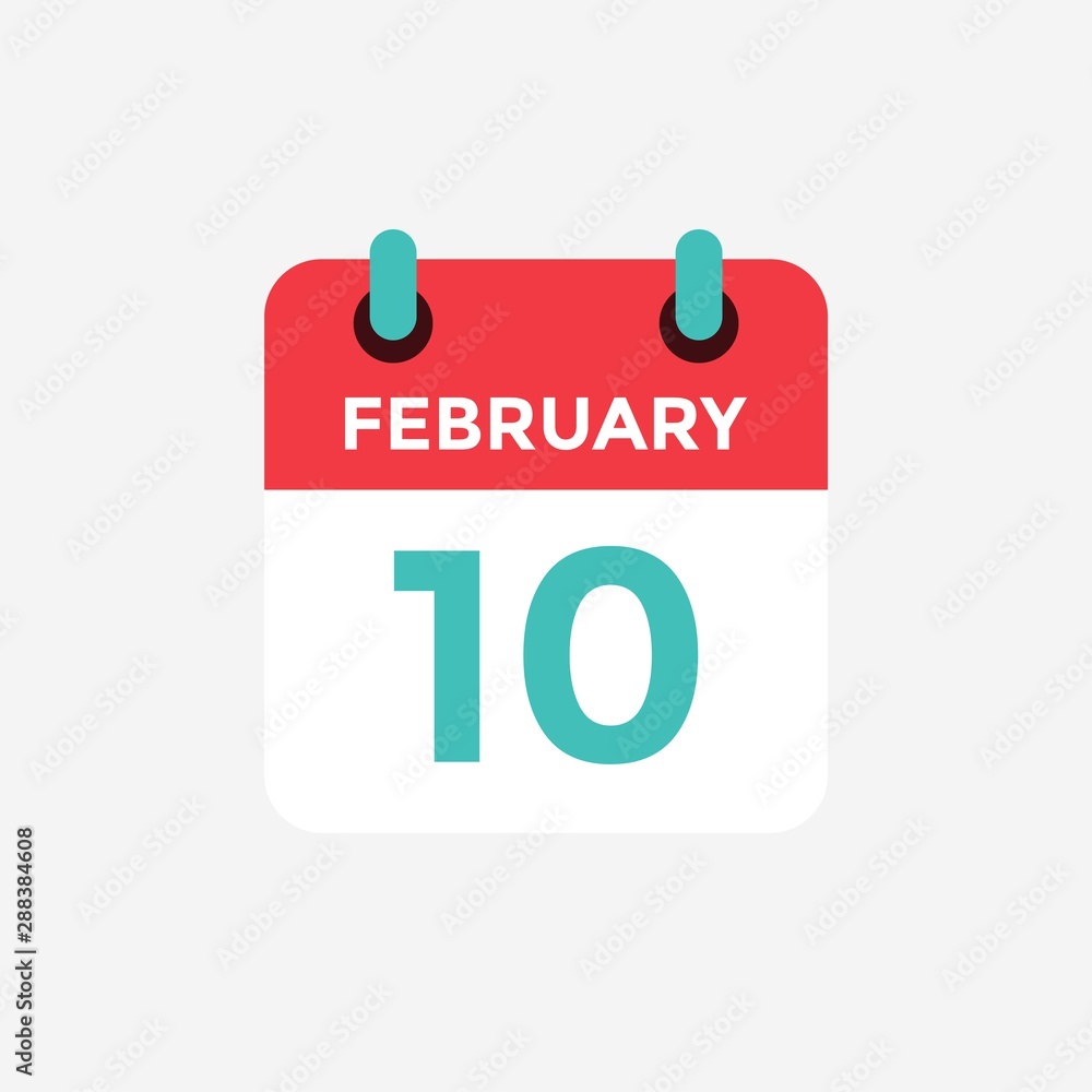 Flat icon calendar 10 of February. Date, day and month. Vector illustration. Flat icon calendar 10 of February. Date, day and month. Vector illustration.
