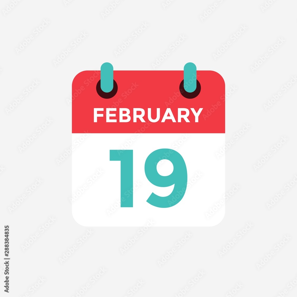 Flat icon calendar 19 of February. Date, day and month. Vector illustration. Flat icon calendar 19 of February. Date, day and month. Vector illustration.