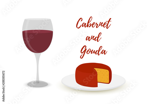 Vector cabernet with gouda, cartoon flat style