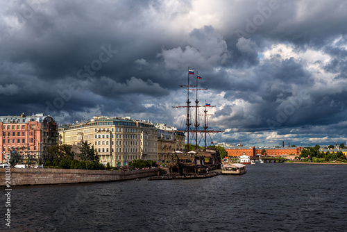 Bright summer landscape on the Neva river in St. Petersburg. Russia.