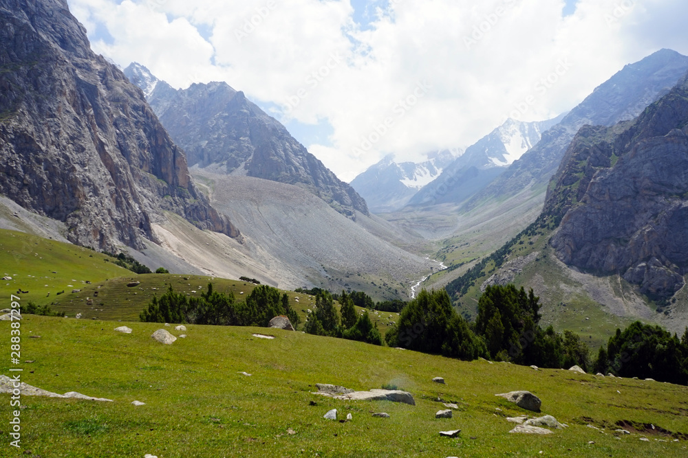 High mountain valley in Kyrgyz Ata National Park near Osh, Kyrgyzstan