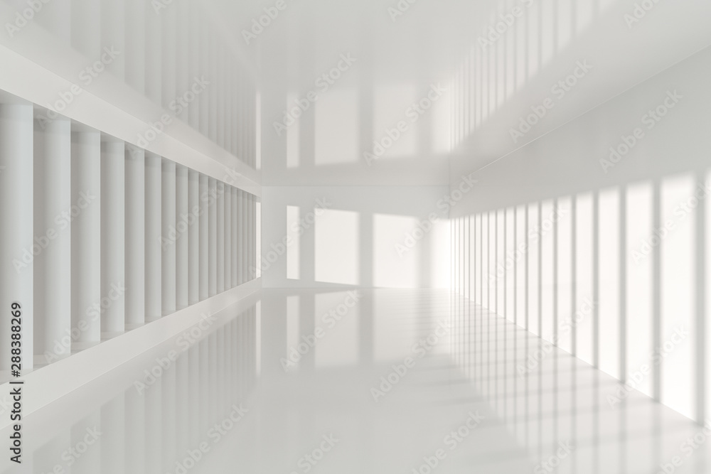 White empty room with sunshine from the side, 3d rendering White empty room with sunshine from the side, 3d rendering