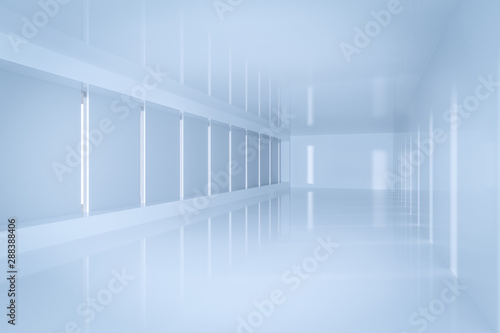 White empty room with sunshine from the side, 3d rendering