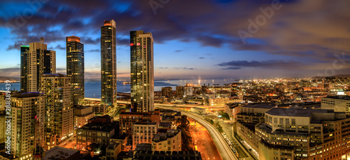 Dramatic clouds during sunrise looking over San Francisco skyline