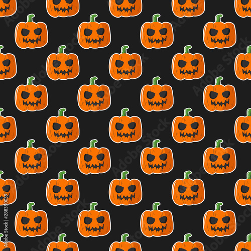 Halloween seamless pattern with cute Halloween pumpkin on black background, Vector cartoon Illustration