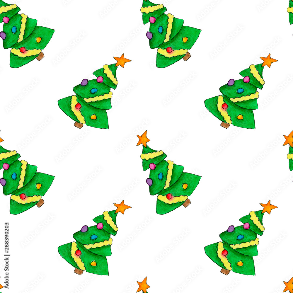 Fototapeta premium Hand painted cute cartoon Christmas seamless patterns. New Year endless texture with Christmass element.