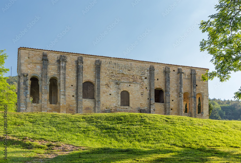 Oviedo, Spain. Facade of the church of Santa Maria del Naranco, 848 (UNESCO World Heritage Site)