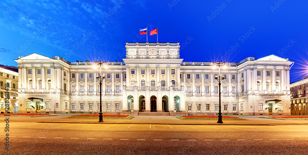 Russia, Building of Legislative assembly of St Petersburg, Isaak Square, night - Mariinsky palace