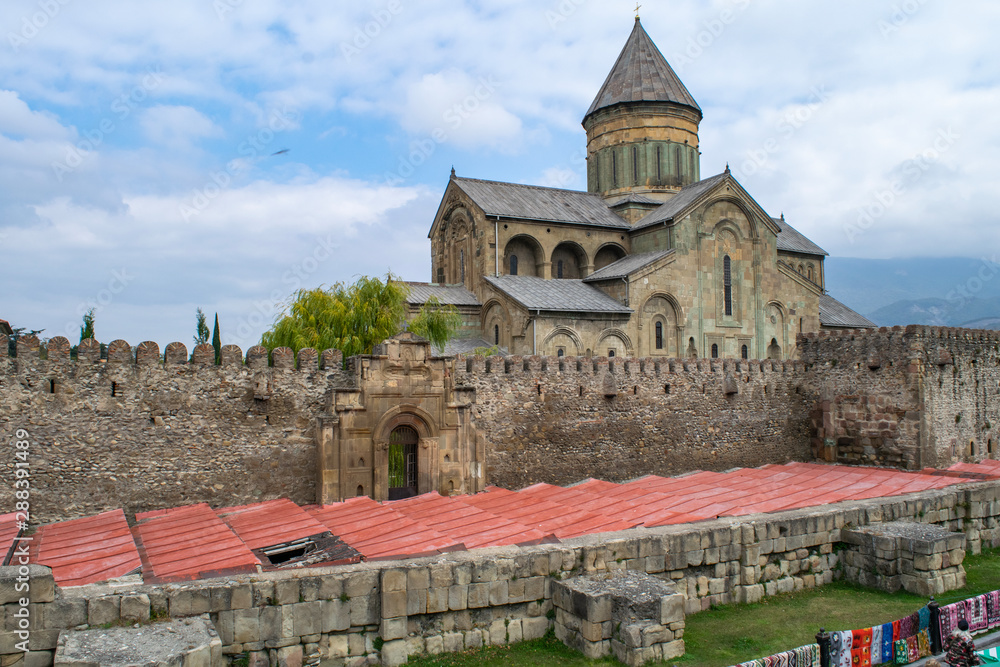 Walls of Samtavro Monastery in Mtskheta, Georgia