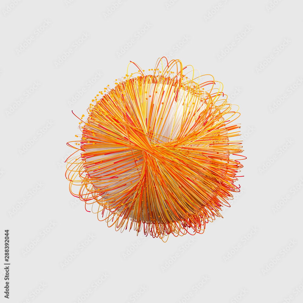 Orange twirl lines with white background, 3d rendering.