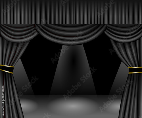 black curtain and stage with spotlights illustration vector
