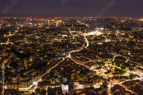Fototapeta Naklejka Na Ścianę i Meble -  Milan Aerial Nightscape Landscape Italy