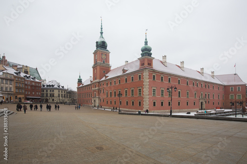 The facade of the castle square in Warsaw with the Royal Palace, Poland