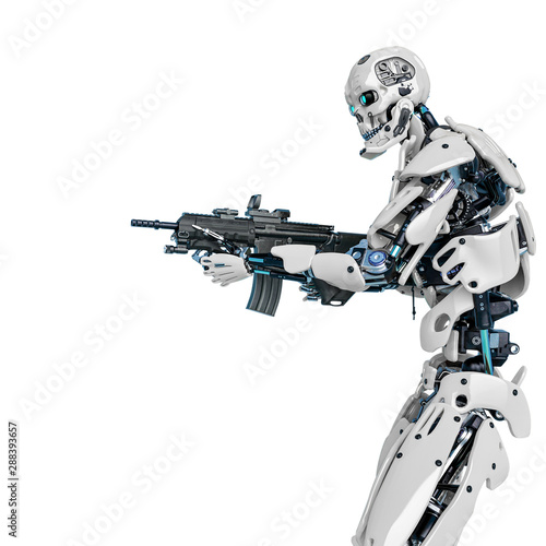 Fototapeta Naklejka Na Ścianę i Meble -  android holding a rifle side view