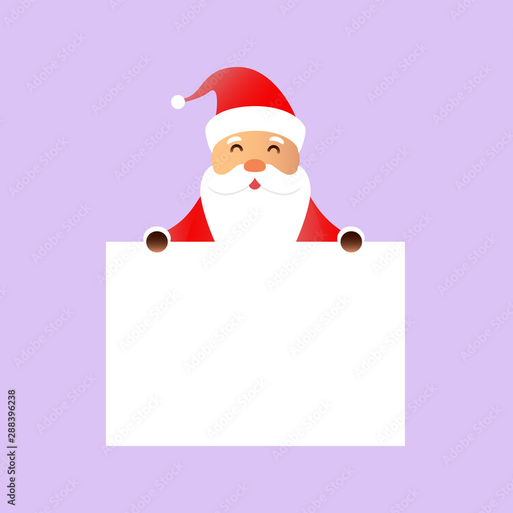 Vector cartoon isolated Santa Claus character with white blank speech template for invitation decoration and covering on the bright background. Concept of Merry Christmas and Happy New Year. Vector cartoon isolated Santa Claus character with white blank speech template for invitation decoration and covering on the bright background. Concept of Merry Christmas and Happy New Year.